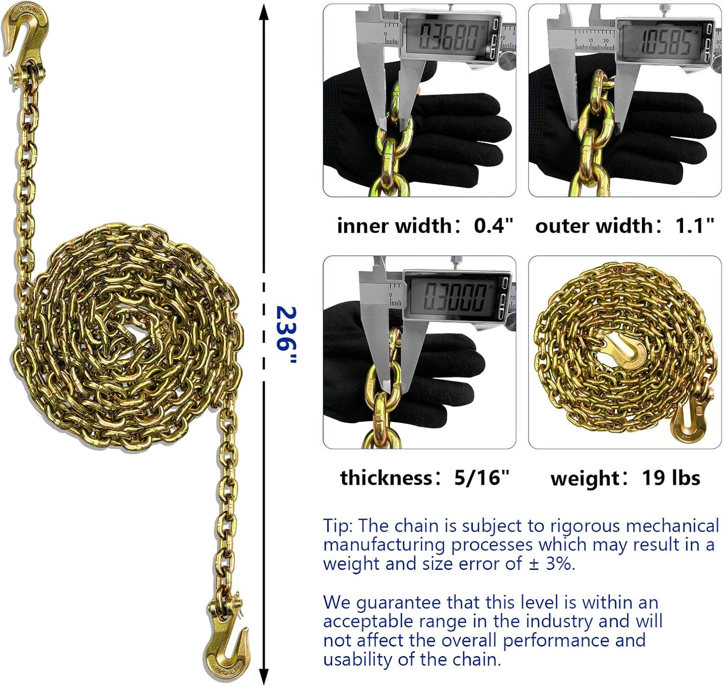 Cadenas remolque 5/16" x 20 pies carga 4900 lb