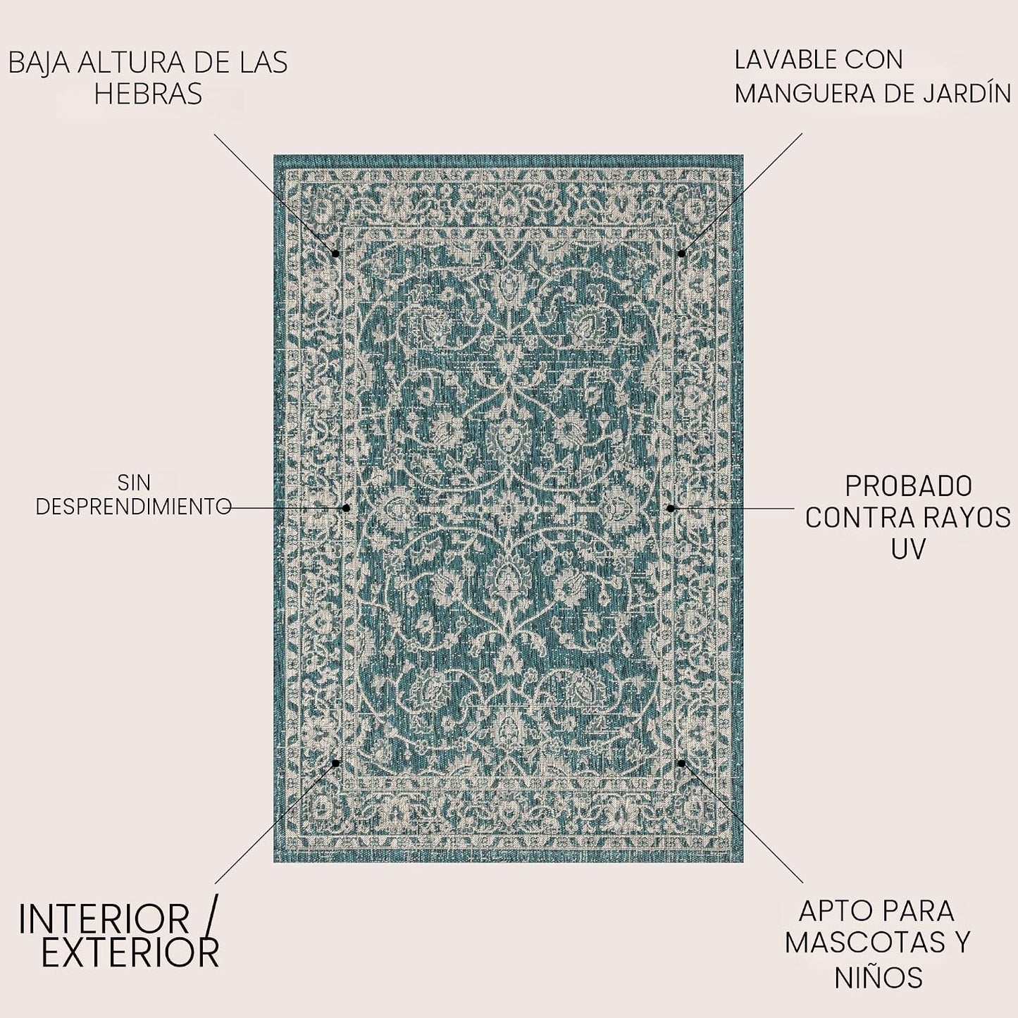 Alfombra Palazzo 8x10ft color verde azulado/gris texturizado