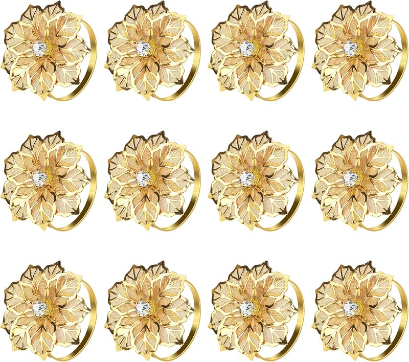 12 Servilleteros Flor Oro para Boda Fiesta Banquete