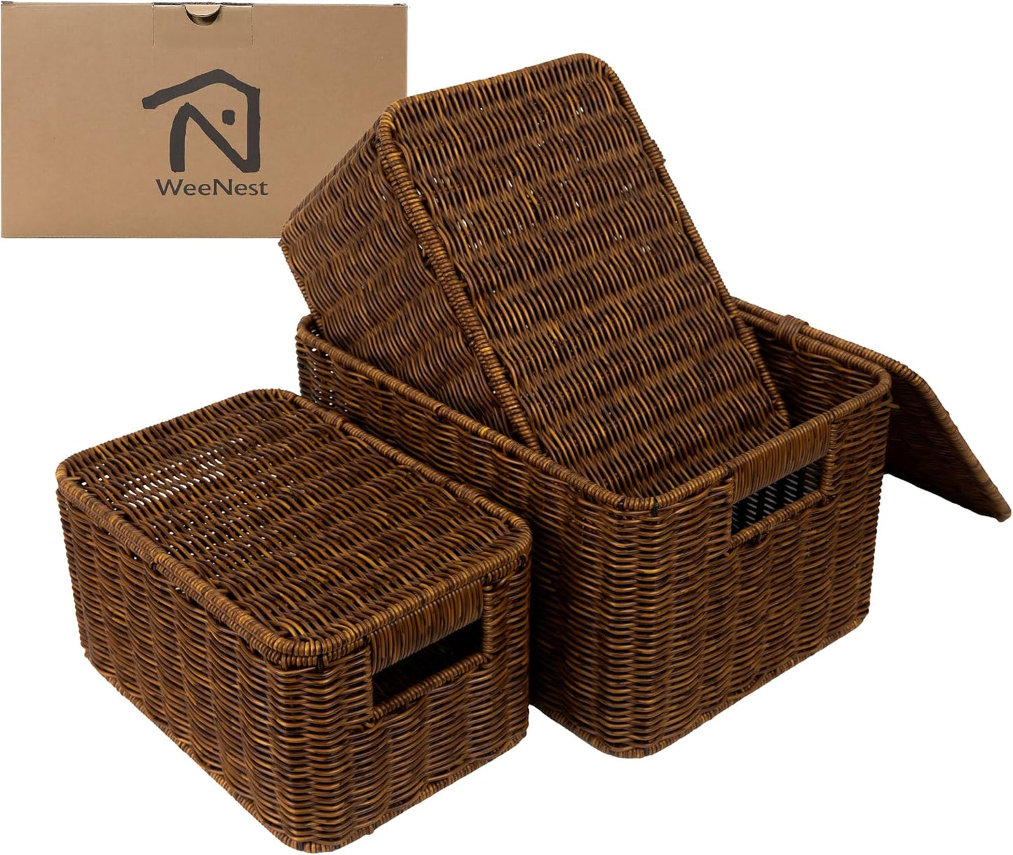 Cestas mimbre apilables con tapa set 3