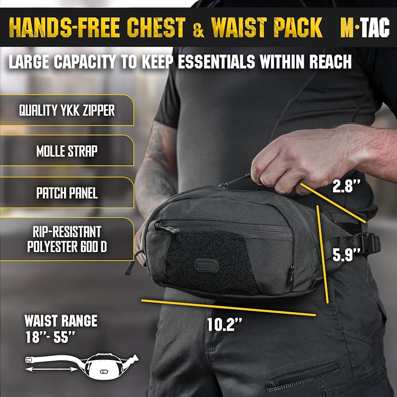 Riñonera táctica para hombre bolsa cruzada negra EDC