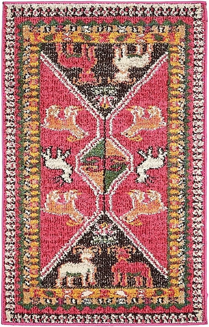 Alfombra área abstracta 2x3ft rosa/beige