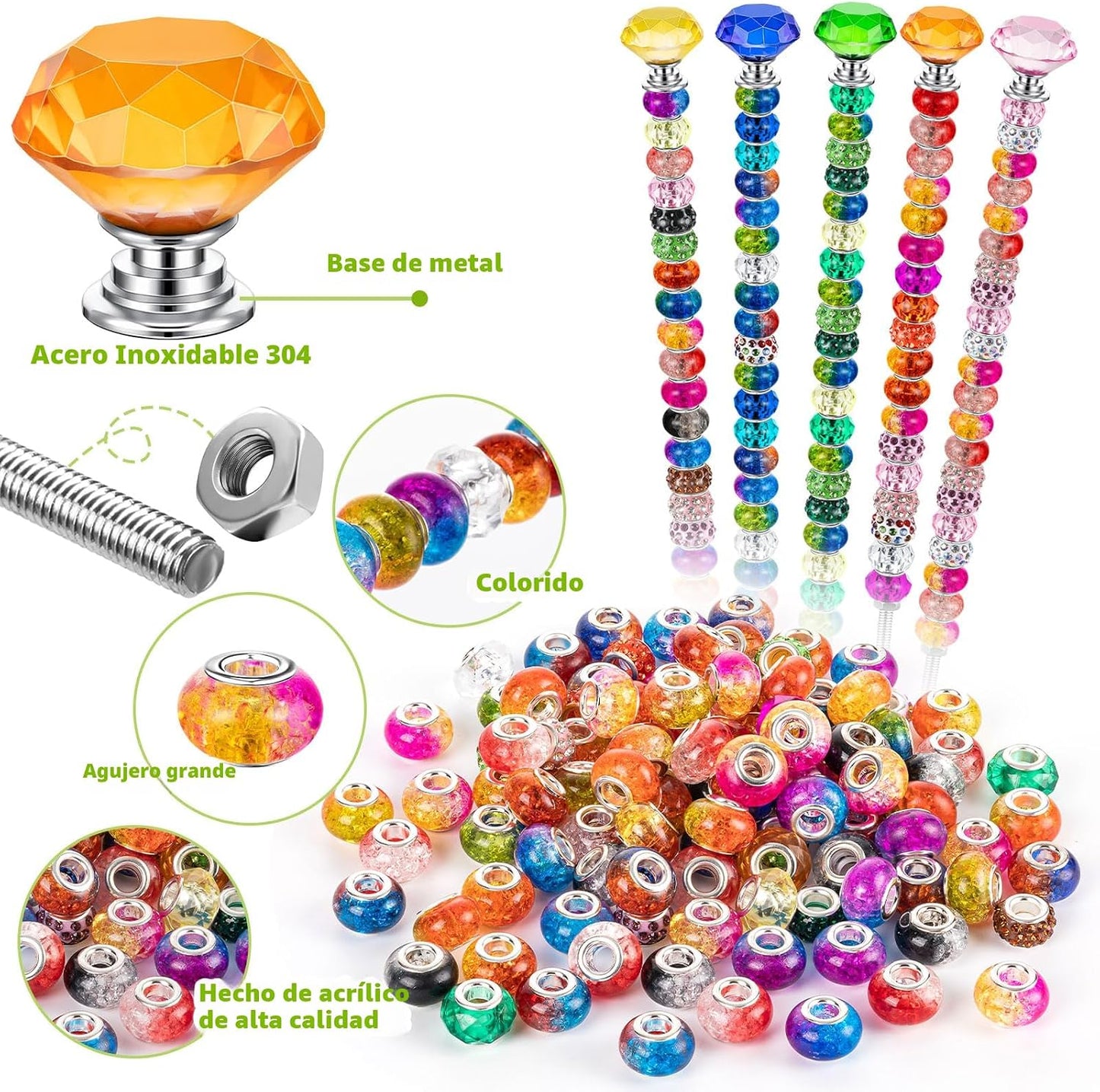 230 Cuentas Redondas Jardín con 10 Tapones Cristal