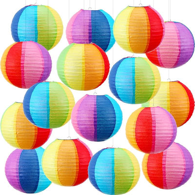 16 Linternas papel arco iris para fiesta piscina Luau