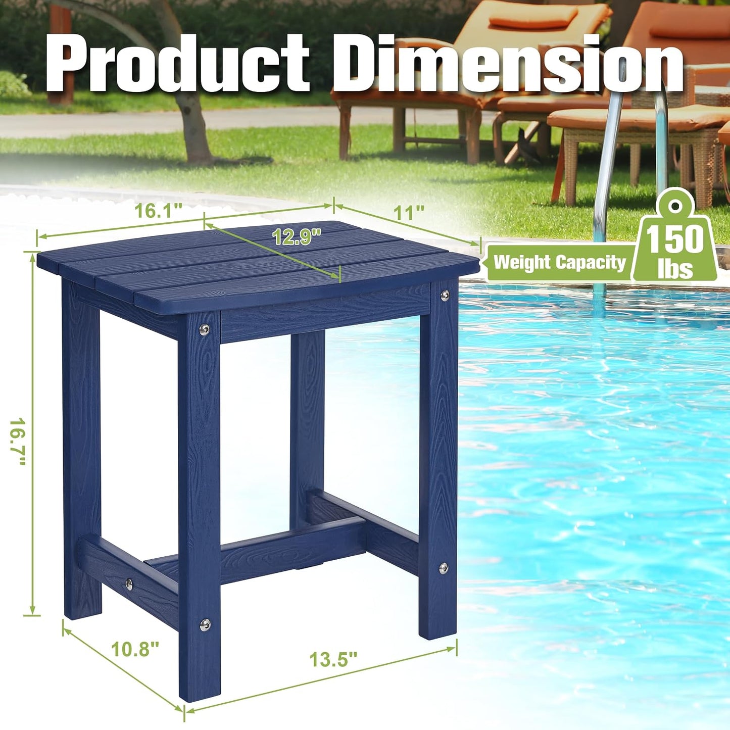 Mesa auxiliar Adirondack impermeable para patio piscina