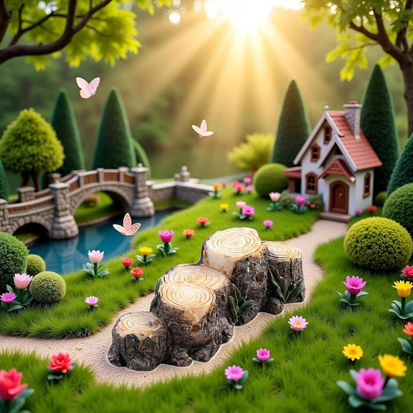 Tocón resina mini paisaje decoración jardín patio