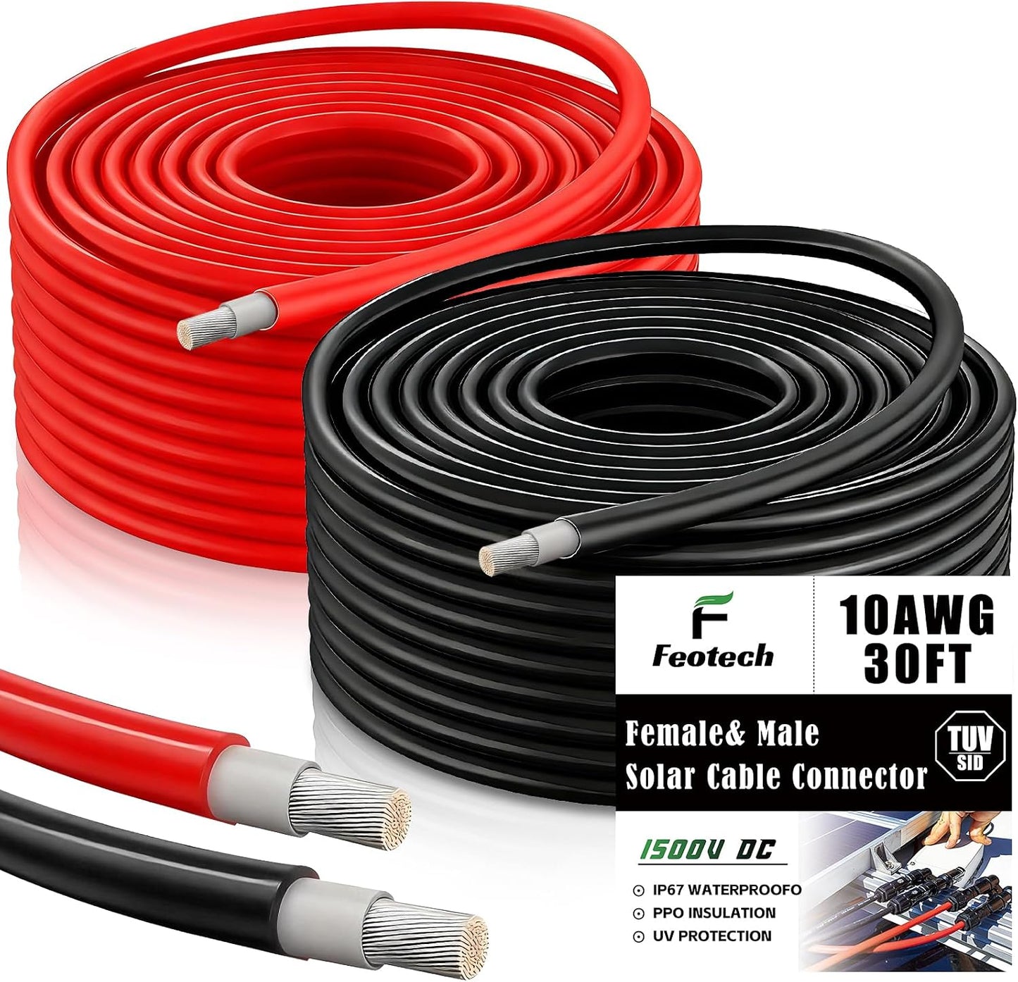 Cable extensión solar doble 30ft cobre estañado uso exterior