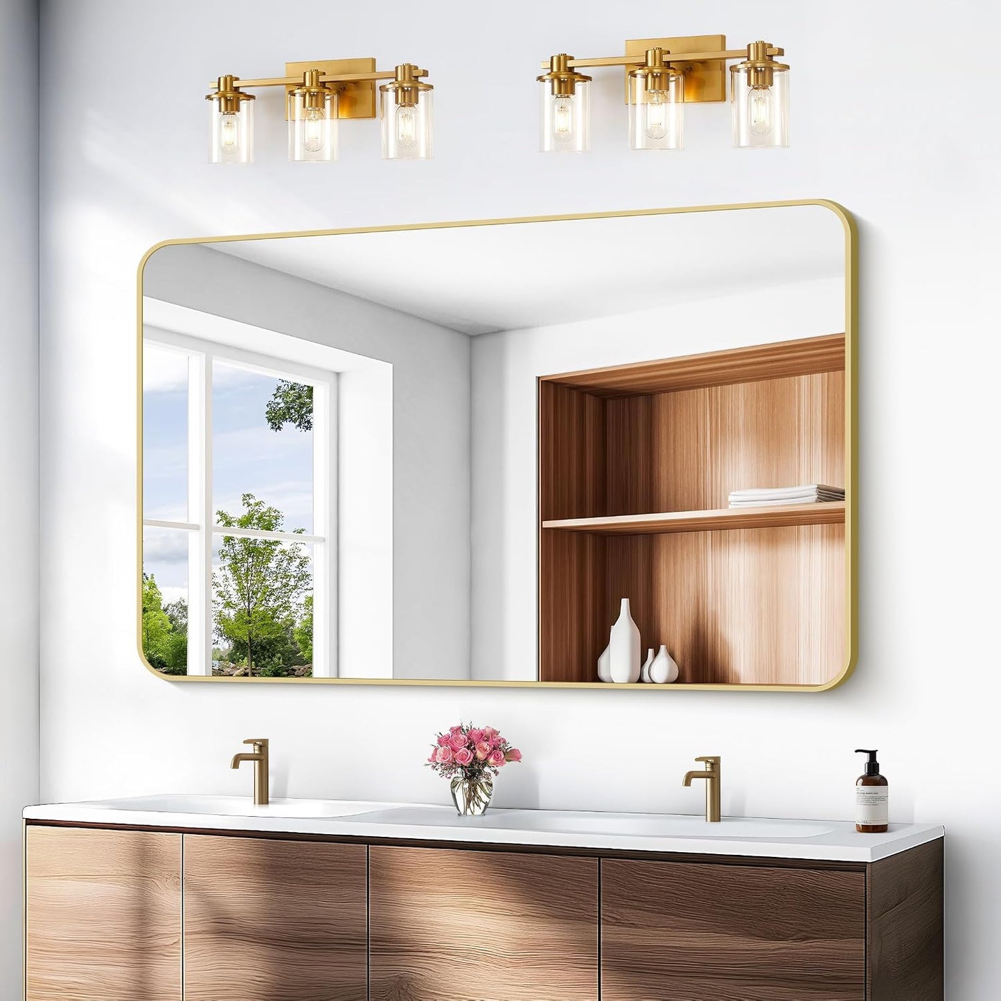Espejo baño dorado 55x36pulg rectangular moderno