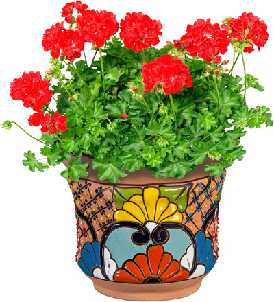 Maceta cerámica mexicana floral 8" bronceado