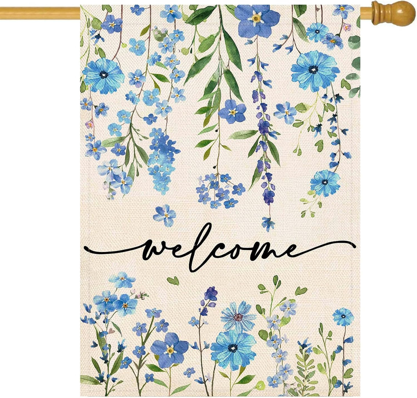 Bandera jardín floral azul doble cara 28x40"