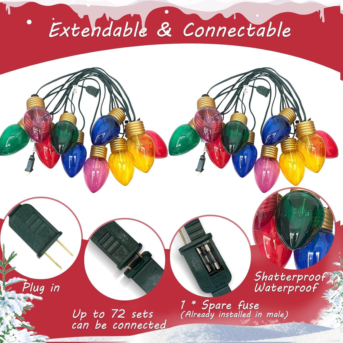 16ft Luces Navidad C7 Multicolor Exteriores Gigantes E12