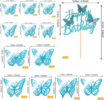 25 Adornos Tarta 3D Mariposas Baby Shower Azul