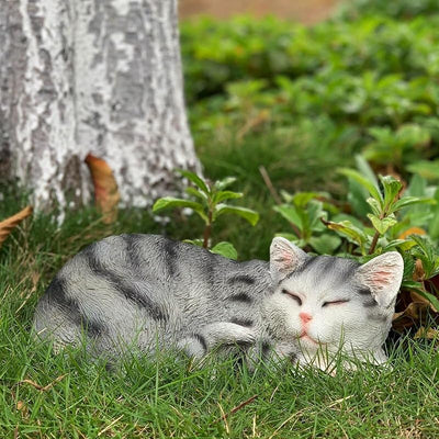 Estatua gato durmiendo decoración jardín patio