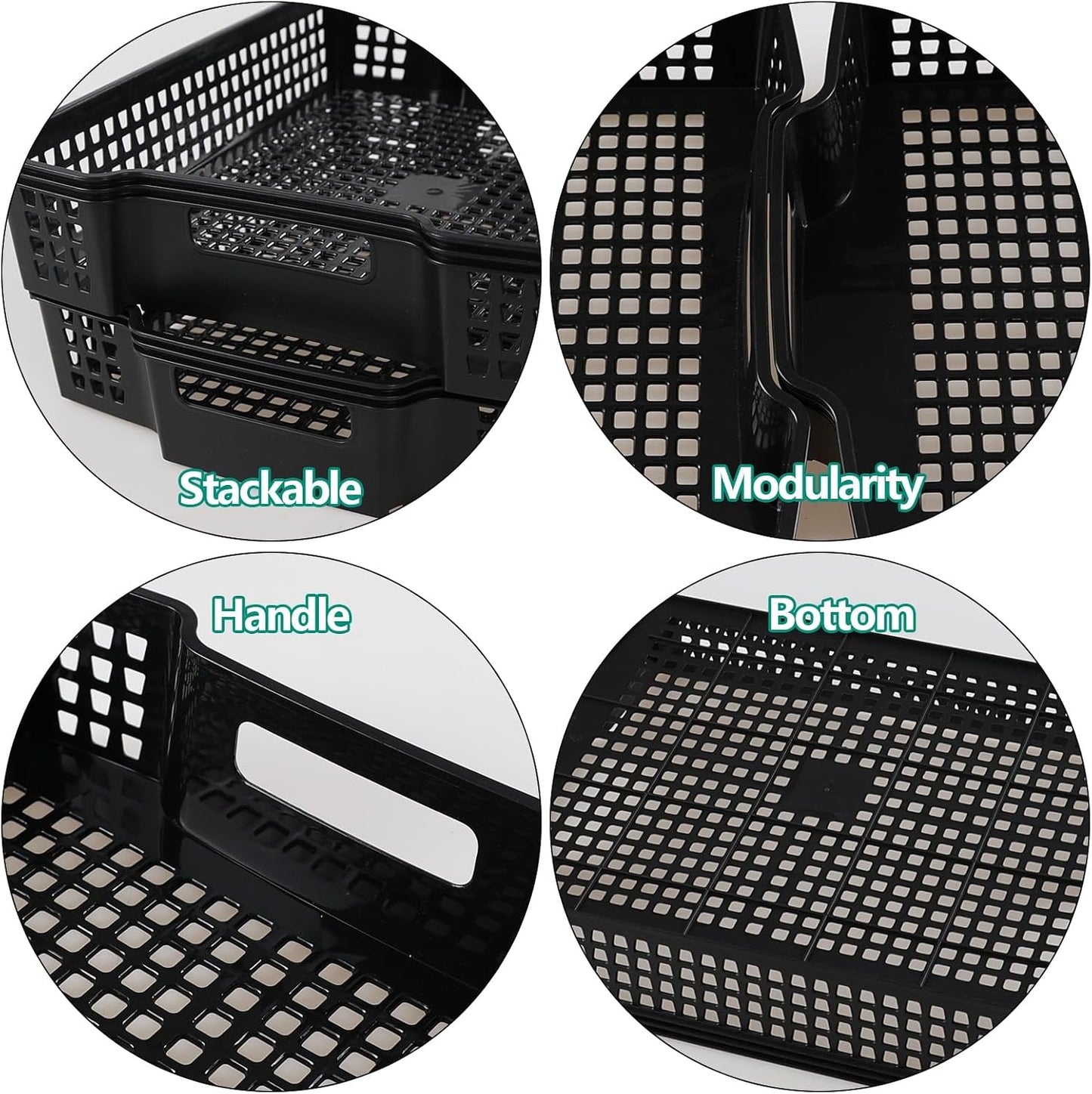 6 Cestas Almacenamiento Apilables A4 Negro