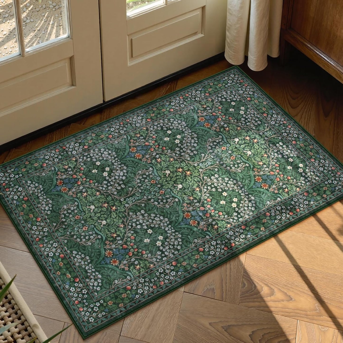 Alfombra Floral Entrada 2x3ft Antiderrap Lavable Boho