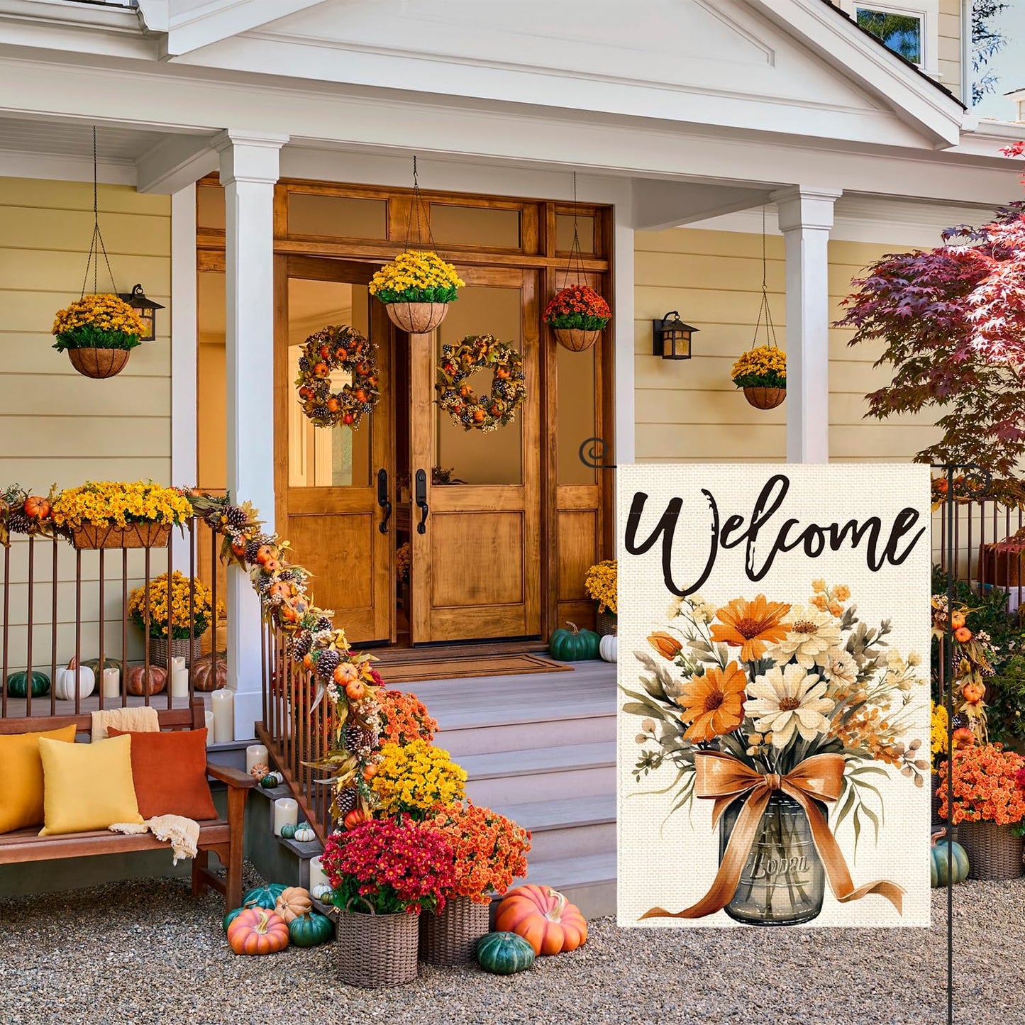 Bandera jardín flores otoño 12x18pulg doble cara patio