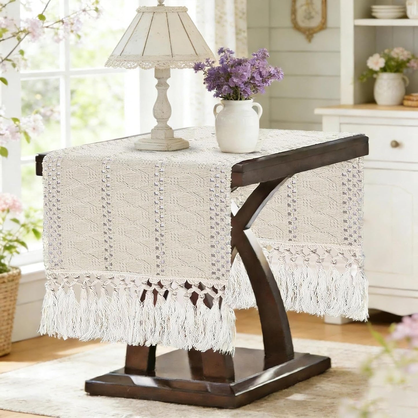 Camino mesa bohemio 36pulg beige para dormitorio y mesita noche