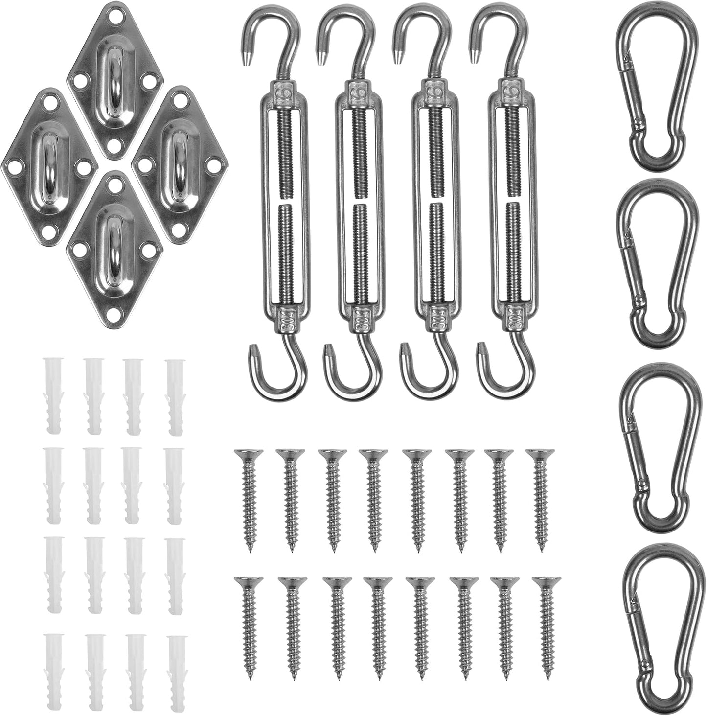 Kit accesorios vela acero inox 44 pzas triángulo cuadrado