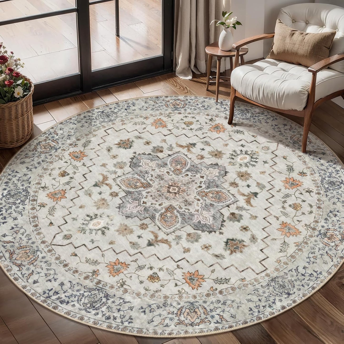 Alfombra redonda vintage 4ft antiderrap dormitorio
