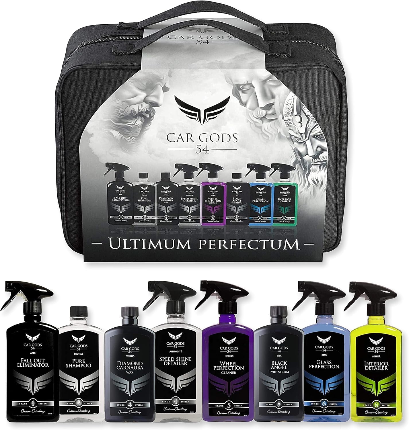 Kit limpieza coche 8 pzas champú cera brillo suero