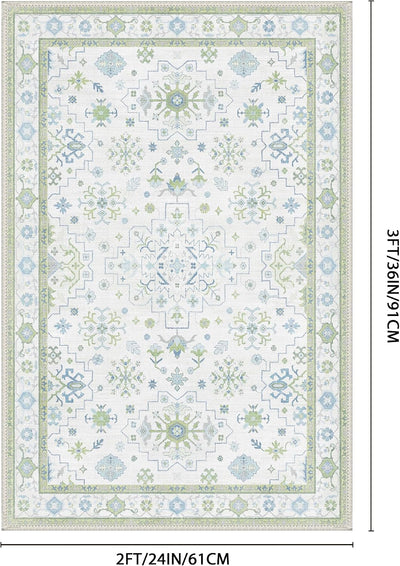 Alfombra pasillo 2x3pulg antideslizante vintage color verde crema