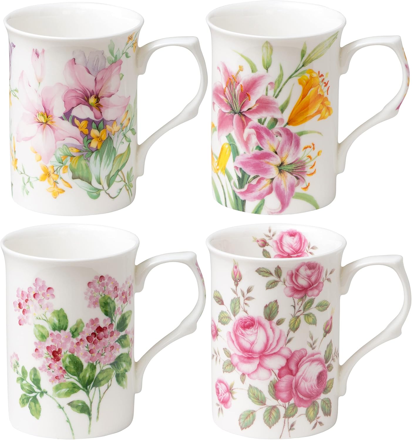 Set 4 Tazas Té Café Porcelana Hueso 9oz Floral