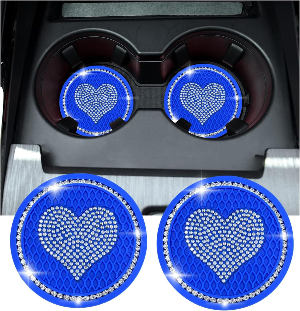2 Pzas Portavasos Auto con Corazón Strass Antiderrapante