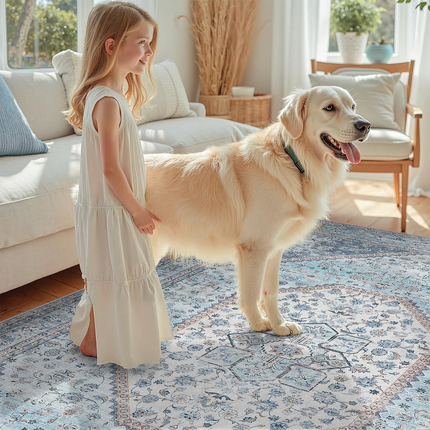 Alfombra azul antiderrap para sala dormitorio