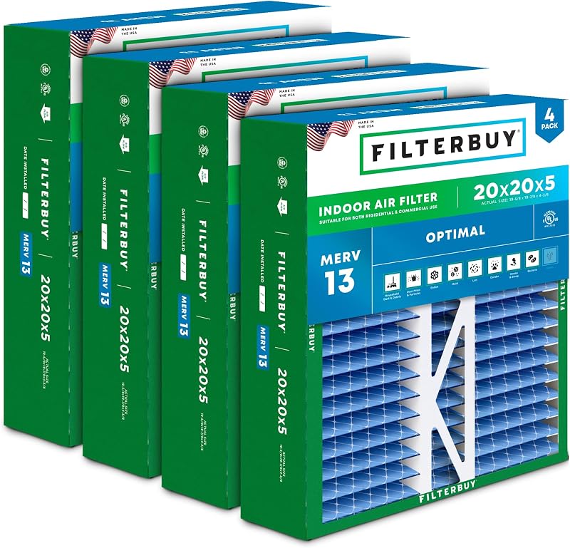 Filtro aire MERV 13 20x20x5pulg pack 4 para HVAC Honeywell
