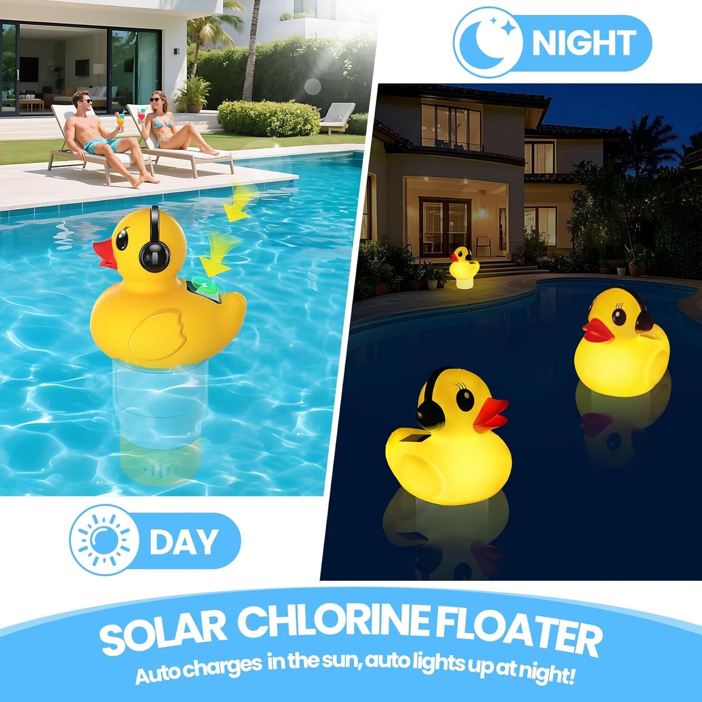 Flotador cloro piscina con luz ajustable amarillo