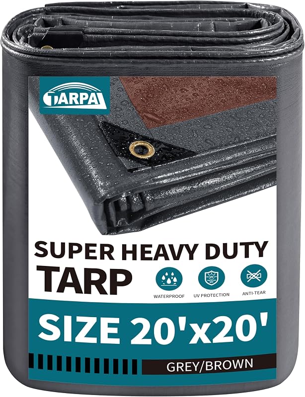 Lona 20x20pies 20mil impermeable UV gris/marrón