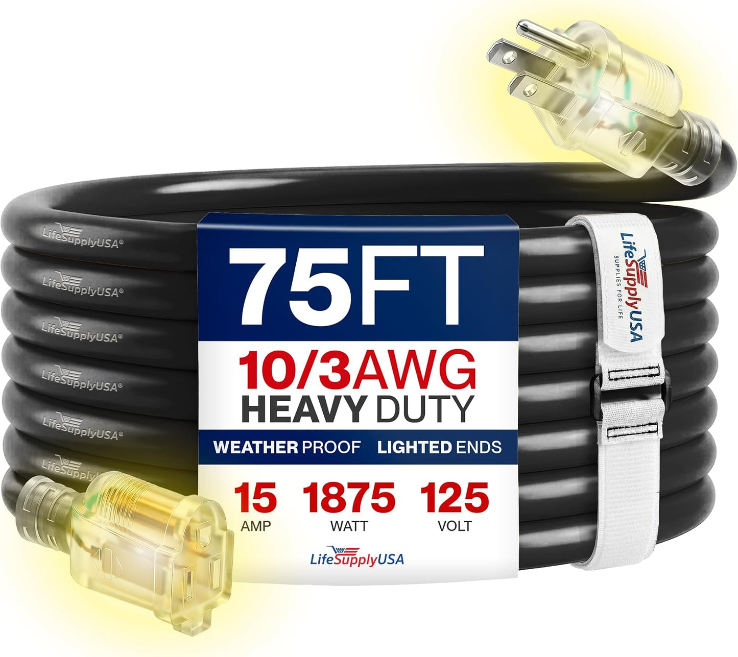 Cable extensión 75ft 10/3 SJTW 15A 125V negro