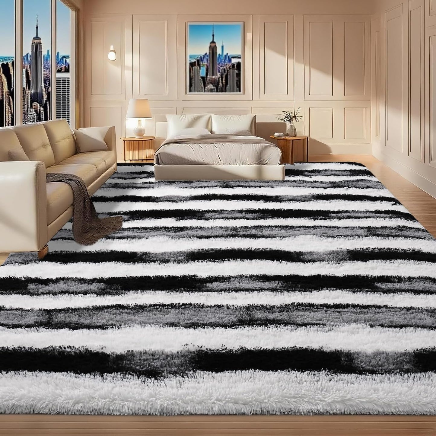 Alfombras rayas peludas 5x7ft antiderrap sala dormitorio