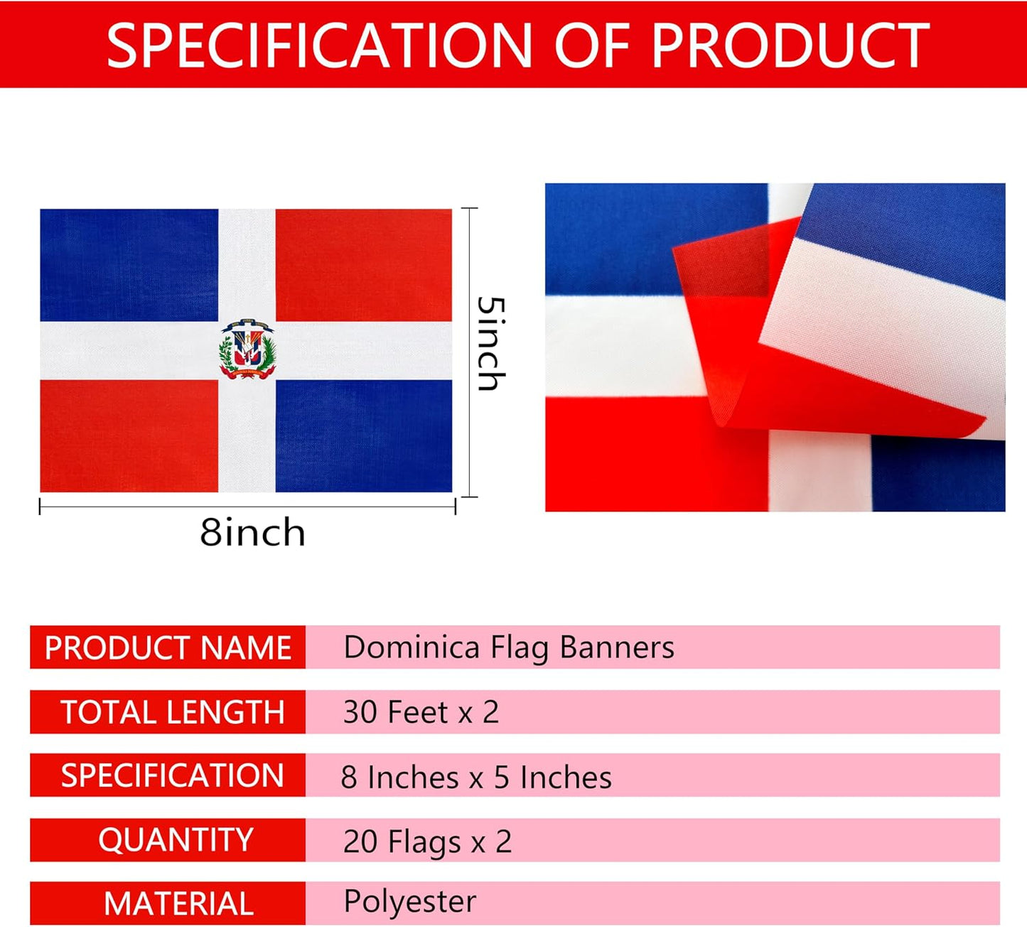 2 Banderas República Dominicana 60ft Colgantes
