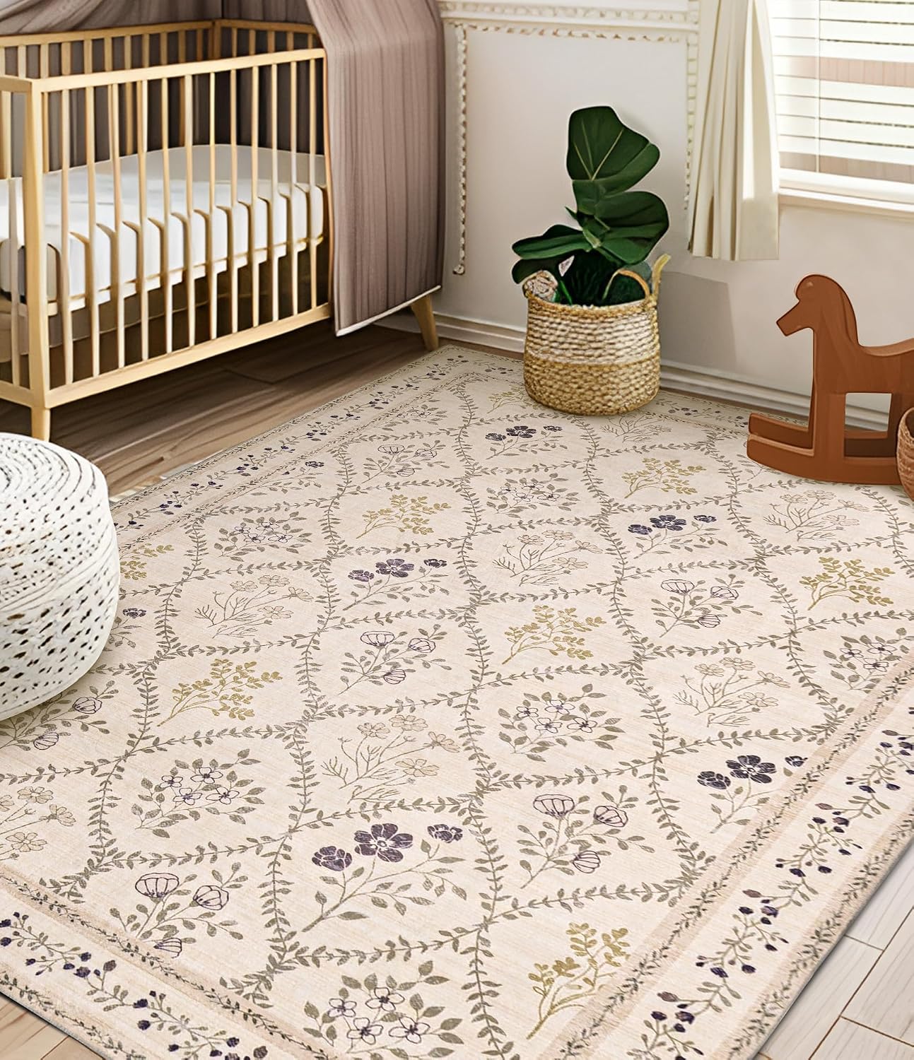 Alfombra 9x12ft estampado floral beige antiderrap