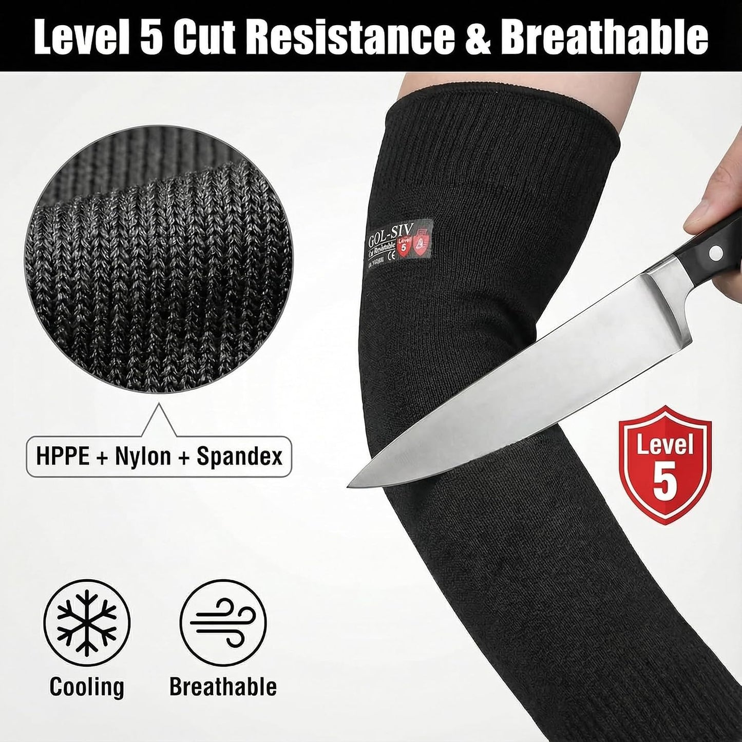 Protectores brazos piel fina mangas resistentes 17.7pulg negro