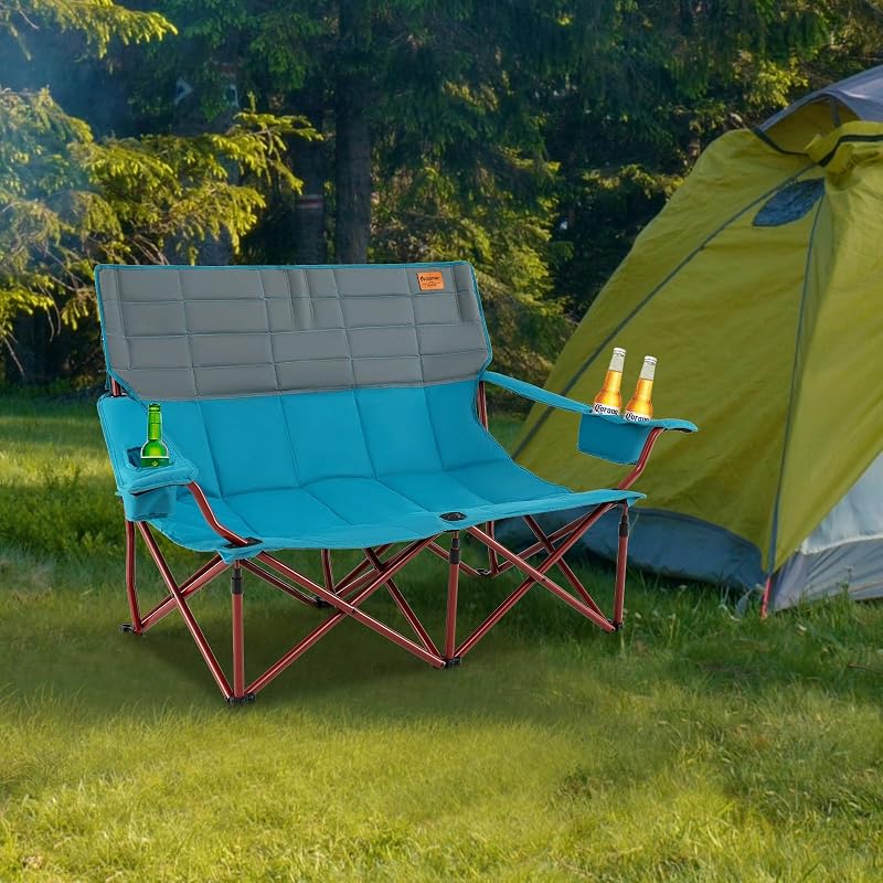 Silla campamento doble plegable para 2 con portavasos