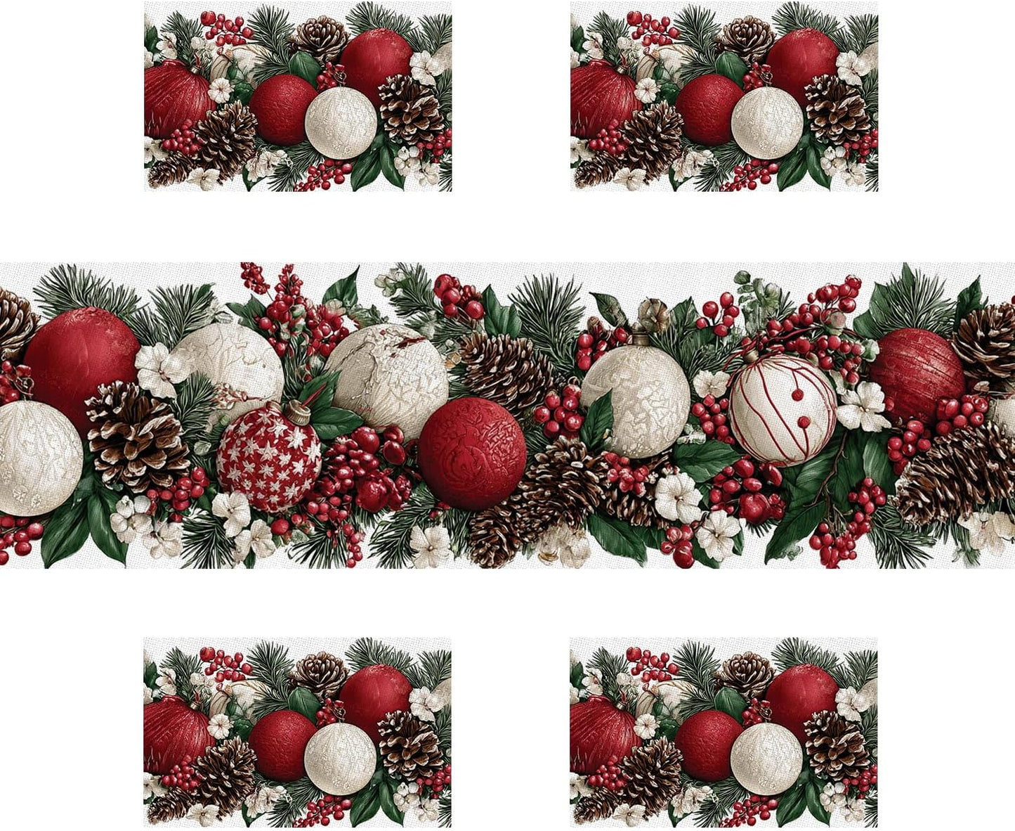 Set 4 manteles y camino mesa navidad lino algodón 13x72pulg