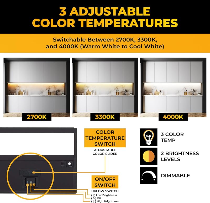 Iluminación LED gabinete 24pulg 3 colores negro LTSPR