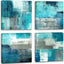 4 Pzas Lienzo Abstracto Turquesa y Gris 12x12pulg