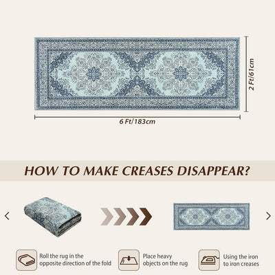 Alfombra pasillo 2x6pulg antiderrap vintage lavable azul