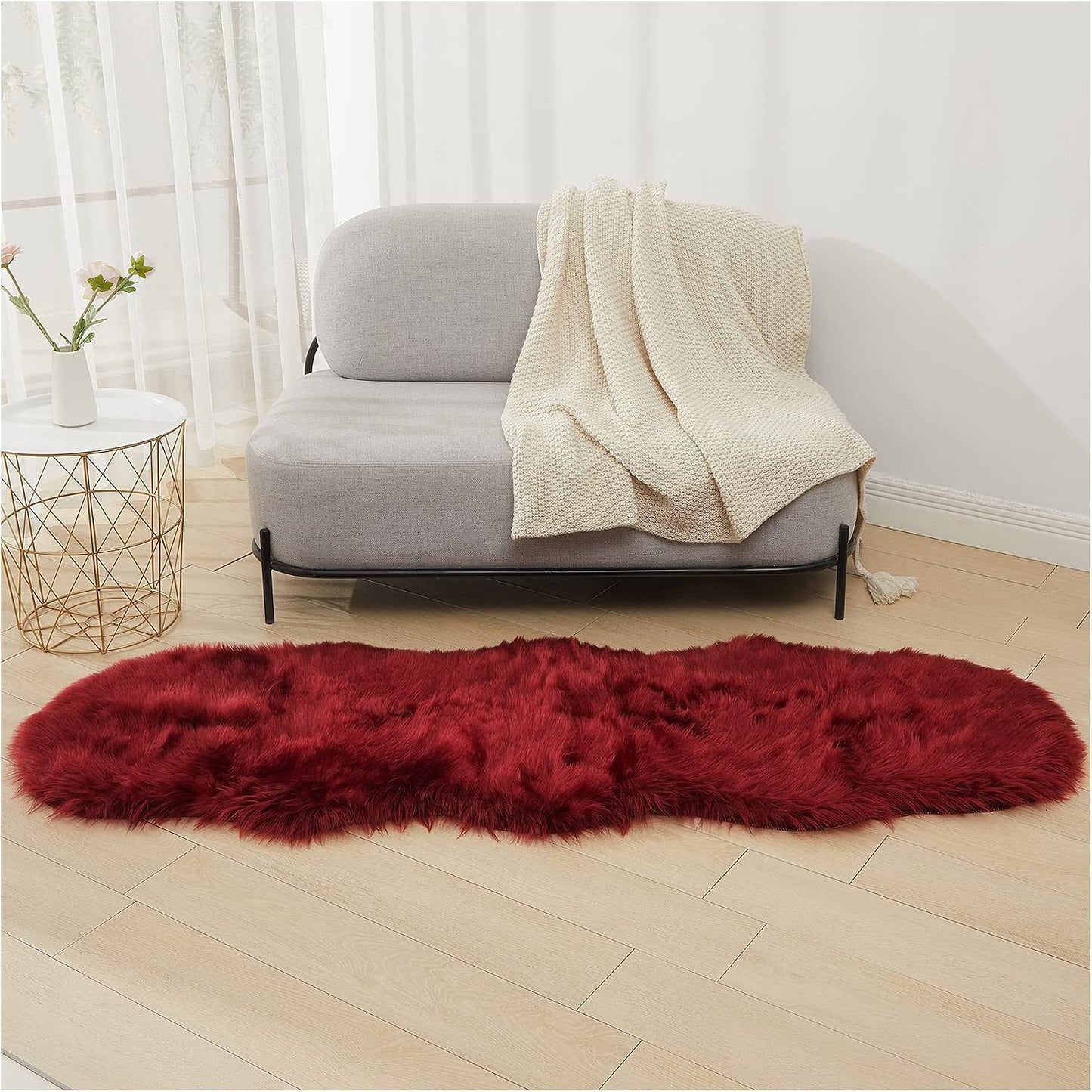 Alfombra peluda sintética 2x6ft color borgoña dormitorio sala
