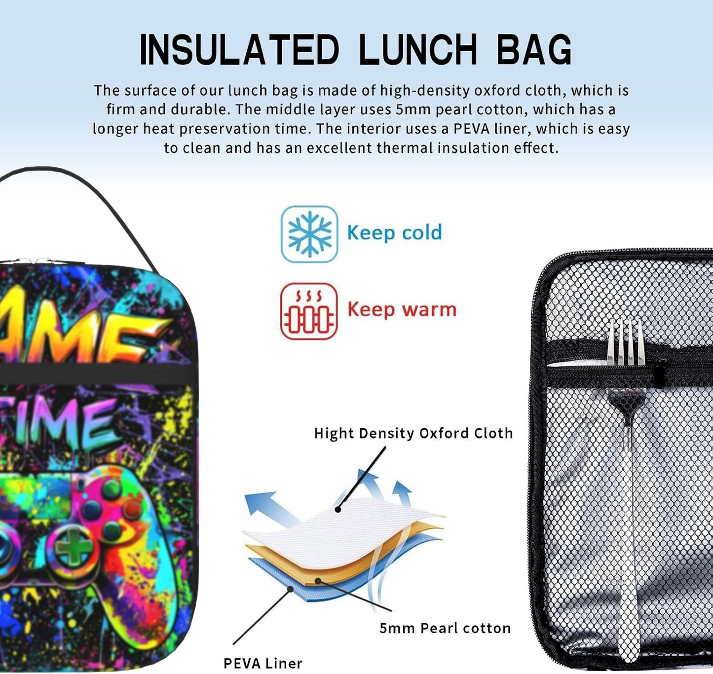 Bolsa almuerzo niños graffiti reutiliz. aislada portátil