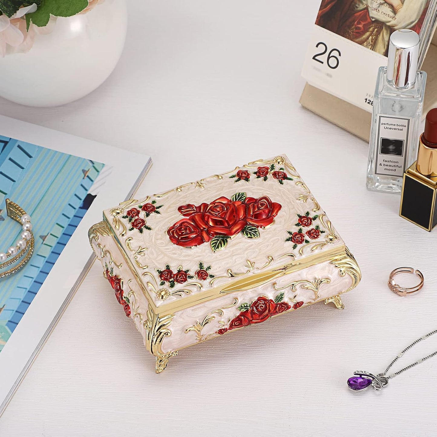 Caja joyas vintage organiz. anillos aretes collar