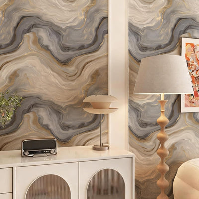 Papel tapiz mural autoadhesivo gris claro beige veteado 17.7x118pulg