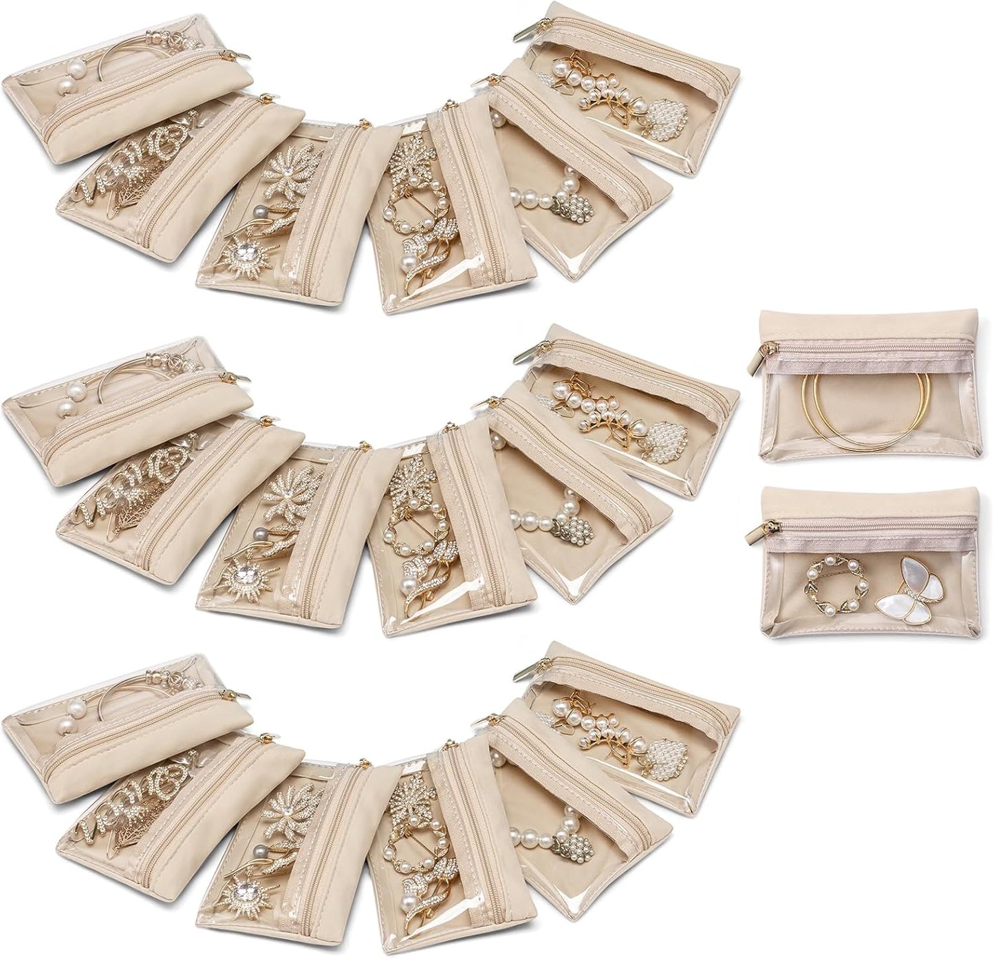 Bolsa terciopelo joyas con cremallera transparente viaje