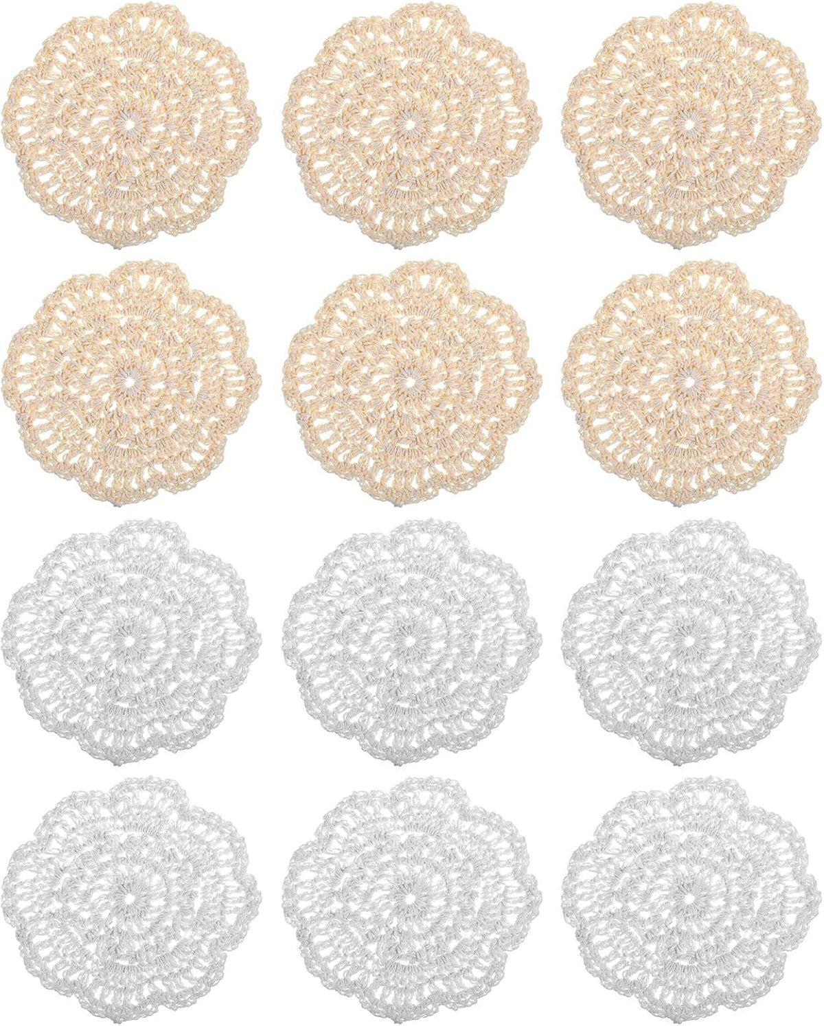 12 Pzas Doilies Encaje Algodón 4pulg Hechos a Mano