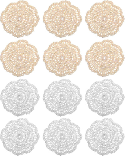 12 Pzas Doilies Encaje Algodón 4pulg Hechos a Mano