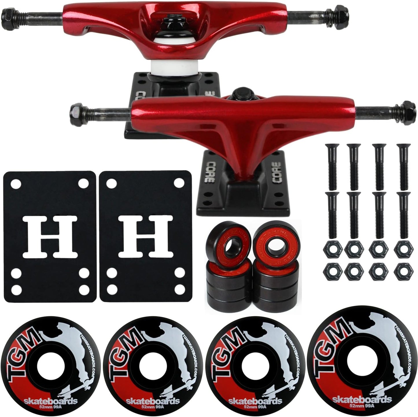 Camiones rojos monopatín ruedas rodamientos ABEC 5