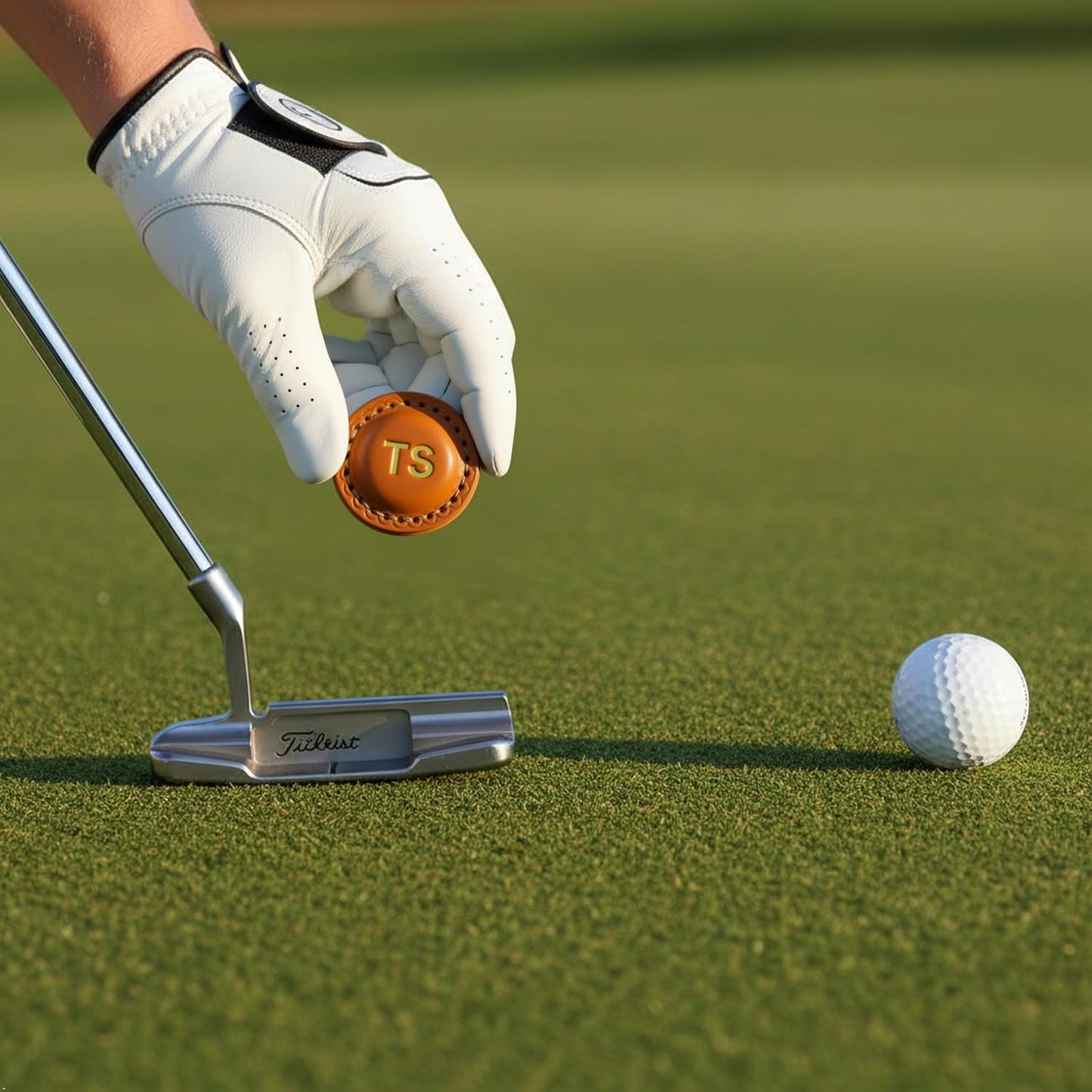 Marcadores de bola de golf en cuero personalizado set 2